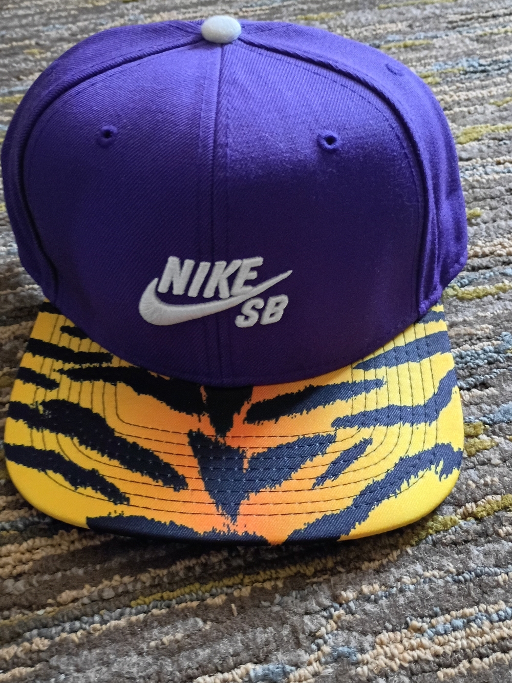Nike SB Purple Snapback with Yellow and Black Tiger-Print Brim